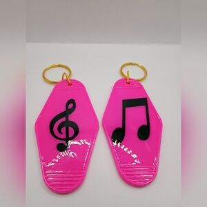 Motel Keychain Custom Retro Styled Lot Of 2 Pink And Black Music Keyrings